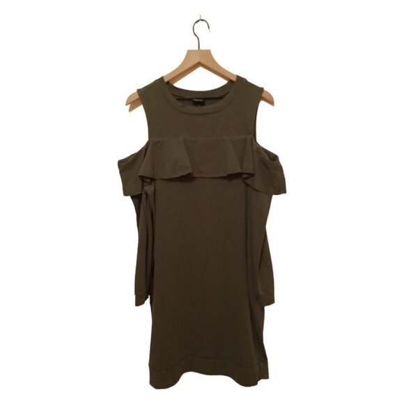 TORRID Olive Green Ruffled Knit Sweatshirt Dress Sz 1 - Picture 1 of 7